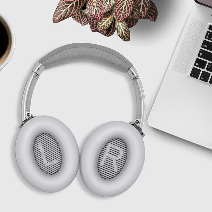 Ear Pads for Bose QuietComfort 35 ii, Premium Softer Leather Replacement Pads for Bose QC35 QC35ii Headphones Ear Pads Quiet Comfort, Noise Isolation Foam, Added Extra Thickness (Silver)