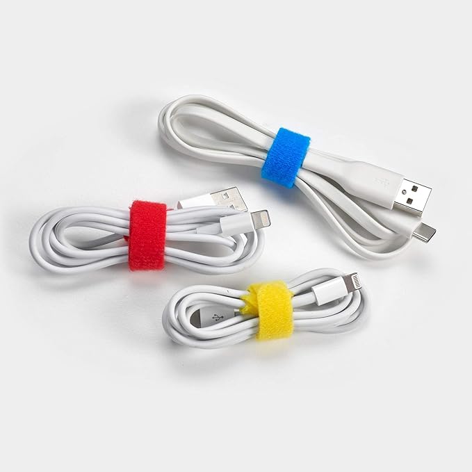 Self-Gripping Cable Ties by Wrap-It Storage, Multi-Color, 5 Inch Straps (50-pack) – Reusable Hook and Loop Cord Organizer Cable Ties for Cord Management and Desk or Office Organization
