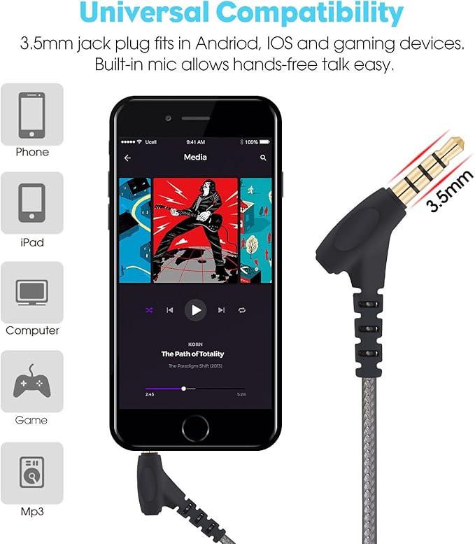 Super Bass Wired Earbuds with Microphone – Noise Cancelling, Deep Bass Ear Buds for Gaming, Travel, Work – Comfortable, Durable Wired Earphones with Mic, Compatible with iPhone, Samsung