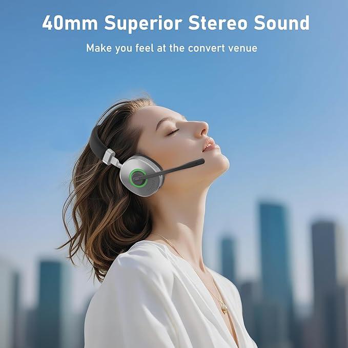 Wireless Headset, Bluetooth Headset with Microphone, AI Noise Cancelling Mic & USB Dongle, Wired/Wireless Headphones with Mute Button, Bluetooth V5.3 Headphone with Mic for Computer/Office/Home/Phone