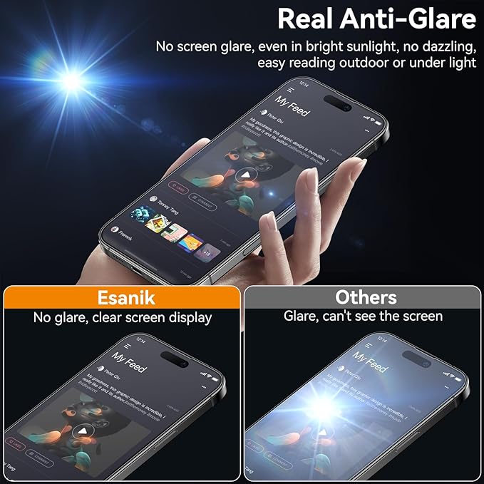 Esanik for iPhone 16 Plus/15 Plus Matte Glass Screen Protector [Auto-alignment] Anti-Glare & Anti-Fingerprint,Anti-Reflection,Bubble Free, Smooth as Silk, 2 Pack 9H Glass Screen Cover