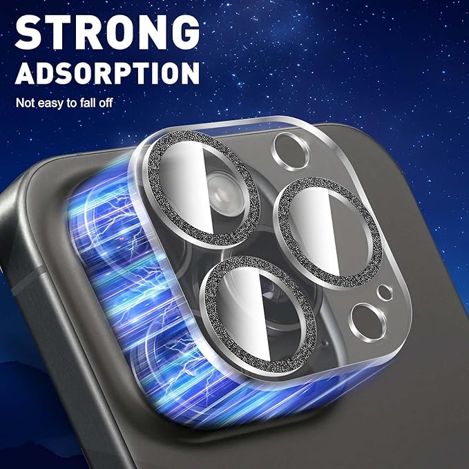 LucBuy 3PCS Sparkling Camera Lens Protector for iPhone 12 Pro, Full Clear Acrylic Cover with Shiny Colorful Glitter Designed Decoration Back Camera Protector