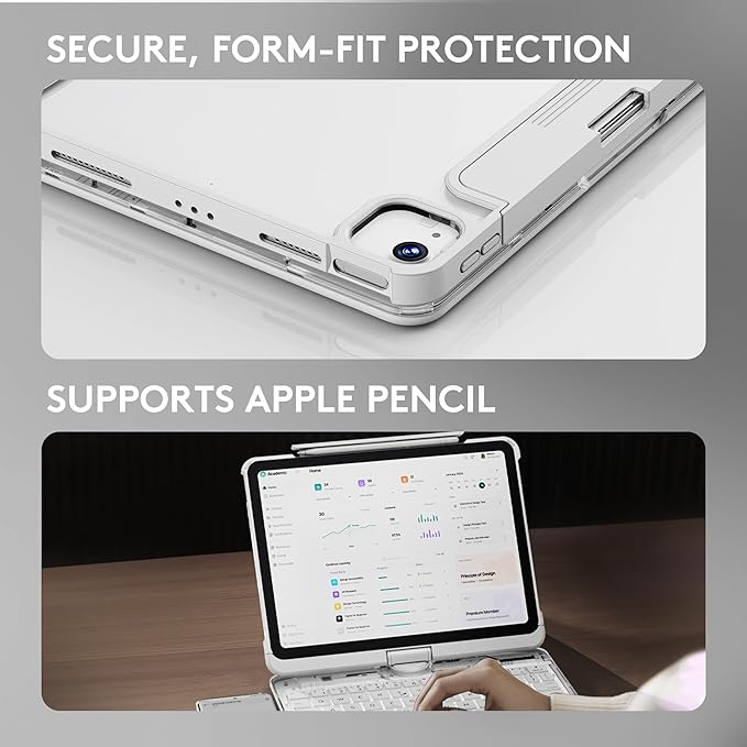 GUSGU Transparent Case with Wireless Keyboard only for 2024 iPad Pro 11-in.(M4), 7 Colors Backlight, Trackpad, 360°Rotating Stand for iPad Pro 11(5th Gen), Tech Style