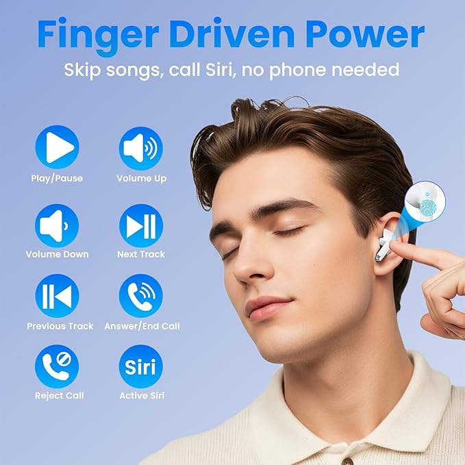 Wireless Earbuds, Bluetooth Headphones with Deep Bass Stereo, 48H Playback Ear Buds with LED Power Display Charging Case，Lightweight, IPX7, in-Ear Earphones with Mic for for Phone Tablet Laptop, White