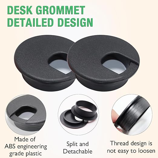 5 Pcs Desk Grommet 1-3/8" / 35 mm, Desk Cord Hole Cover, Cable Grommet ABS Plastic, Desk Hole Grommet for Home & Office Pc, Detachable Cable Cord Organizer-Black