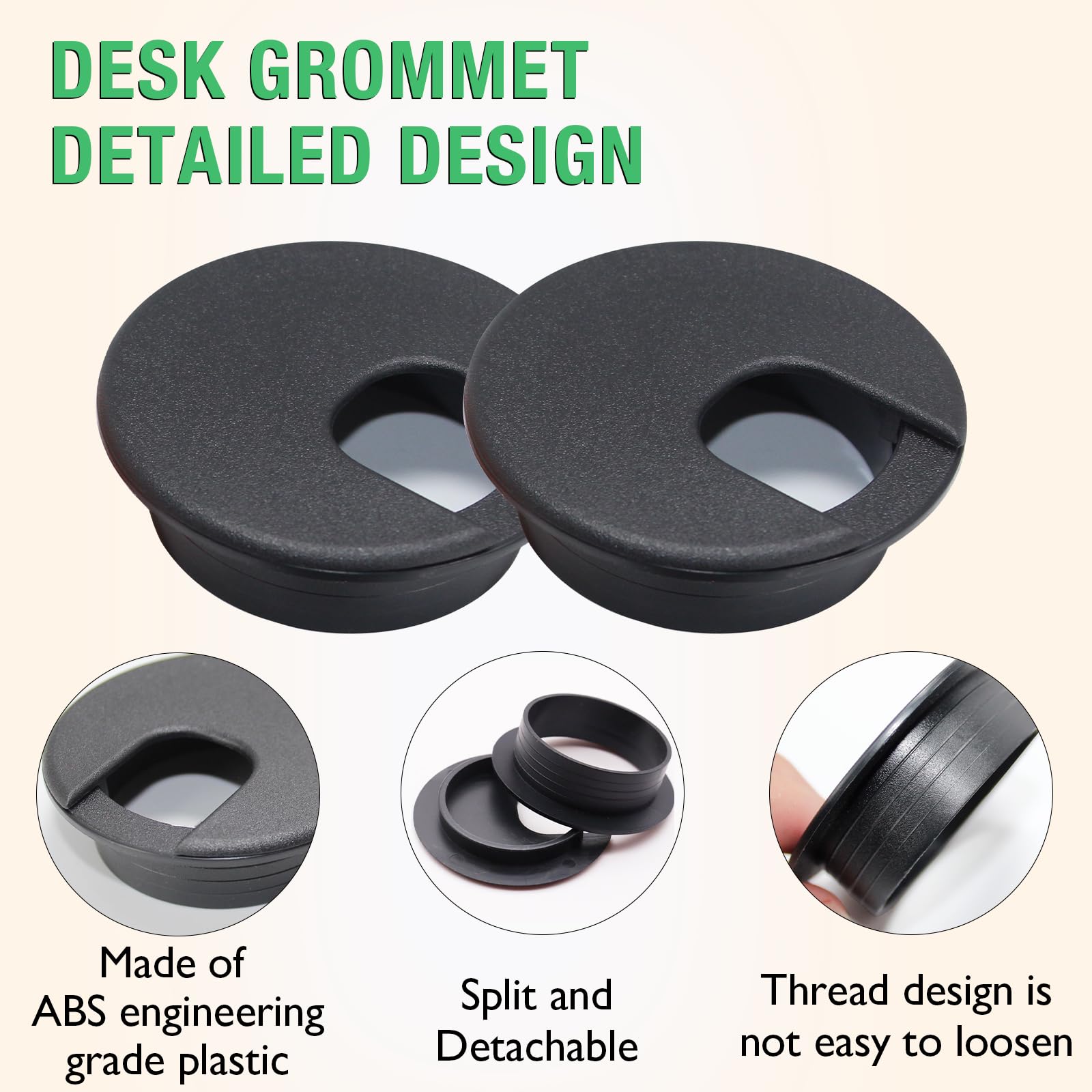EASYEAH 2 Pcs Desk Grommet 1-3/8" / 35 mm, Desk Cord Hole Cover