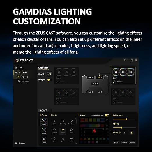 GAMDIAS Aeolus P2-1203U 120mm ARGB PWM Fan(3 Fan Pack w/USB Hub), Include Reverse Fan Blade x3, ARGB Sync Ready, Easy Installation & Cabless Daisy-Chain Design, Silent Operation, Up to 2400RPM, Black