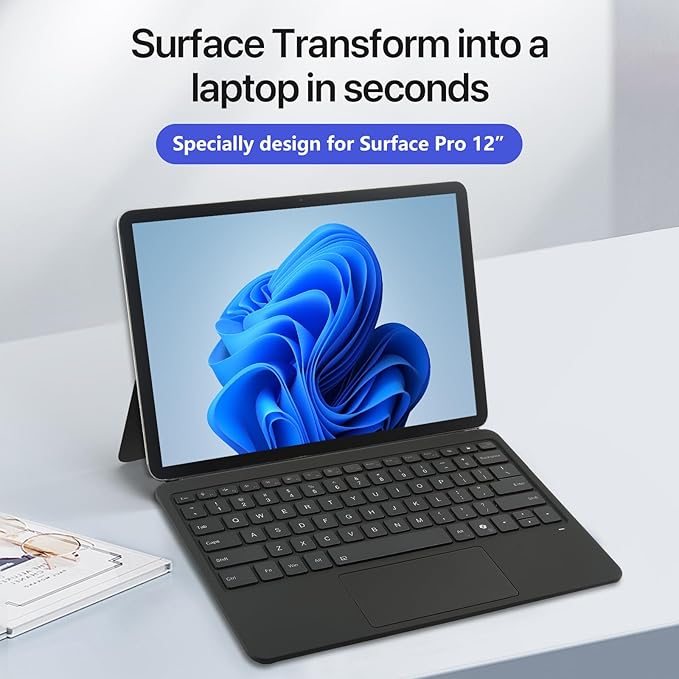 Magnetic Bluetooth Keyboard Cover for Surface Pro 12" 1st 12 inch Laptop Released in 2025 with Backlit (Black)