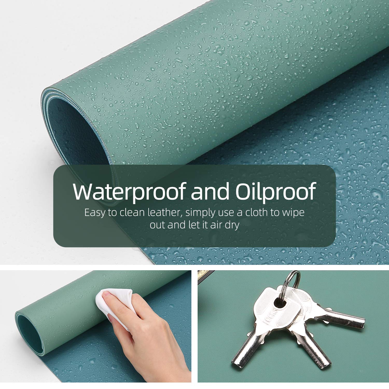 YSAGi Desk Mat, Desk Pad, 35.4" x 17" Laptop Leather Desk Pad Protector, Large Leather Desk Blotter for Keyboard and Mouse, Dual-Sided Desk Writing Pad for Office (Pistachio Green + Green Blue)