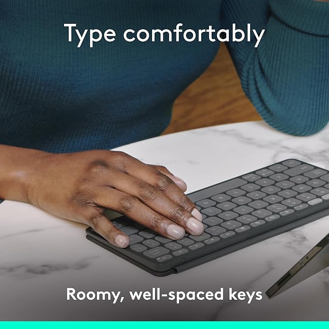Logitech Keys-to-GO 2 Portable Wireless iPad Keyboard with Built-in Cover, Slim and Compact Bluetooth Keyboard for iPad, iPhone, Mac, and Apple TV, Easily Switch with Devices - Graphite