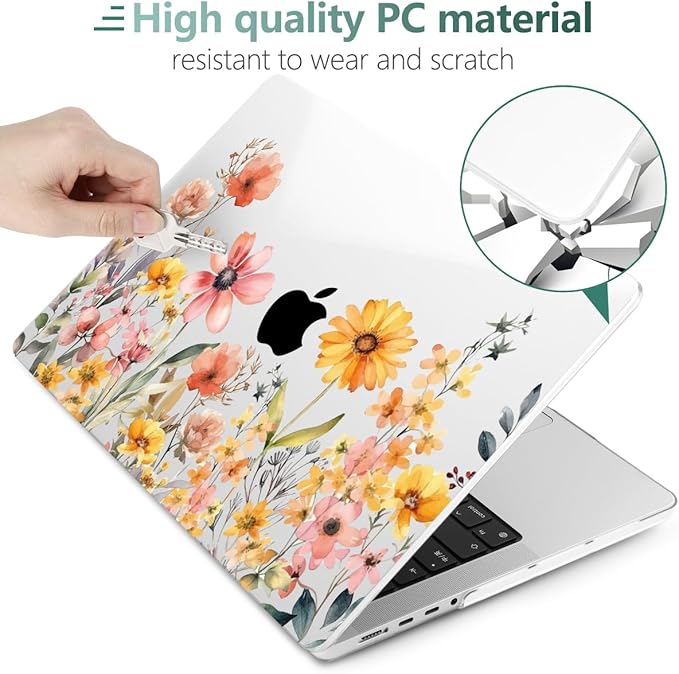 DONGKE for M4 MacBook Pro 16 Inch Case 2024 2023 2021 A3403 A3186 M3 A2991 M2 A2780 M1 A2485 Pro/Max Chip, Plastic Hard Shell Case & Keyboard Cover for Mac Pro 16 with Touch ID, Daisy Flowers