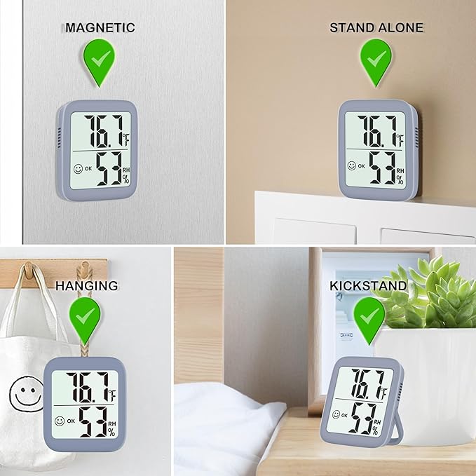Antonki 2 Pack Room Thermometer for Home, Indoor Hygrometer Humidity Meter Gauge, Digital Temperature and Humidity Sensor Monitor for House, Terrarium, Incubator, Greenhouse - Battery Included