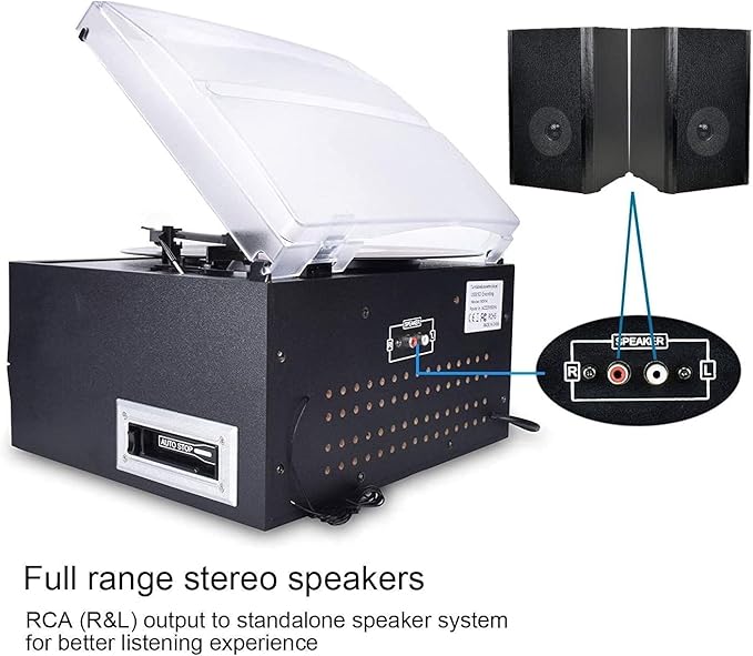 DIGITNOW Bluetooth Record Player Turntable with Stereo Speaker, LP Vinyl to MP3 Converter with CD, Cassette, Radio, Aux in and USB/SD Encoding, Remote Control, Audio Music Player Built in Amplifier