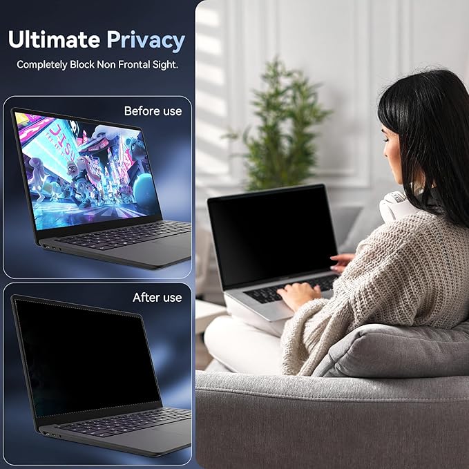 Laptop Privacy Screen 16 Inch Compatible With Lenovo Hp Dell Acer Asus Thinkpad Envy Xps, 16:9 Aspect Removable Anti Glare Blue Light Filter Protector, 16inch Computer Monitor Privacy Shield