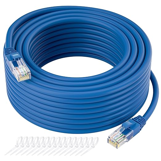 Cat5e Ethernet Cable 300 FT, Cat 5e Internet Cable, Blue Snagless Patch Cord, Flexible, Network, LAN, PoE, Standard RJ45 Connector for PC, Server, Router, Modem, TV, PS5 - with 15 Cable Ties