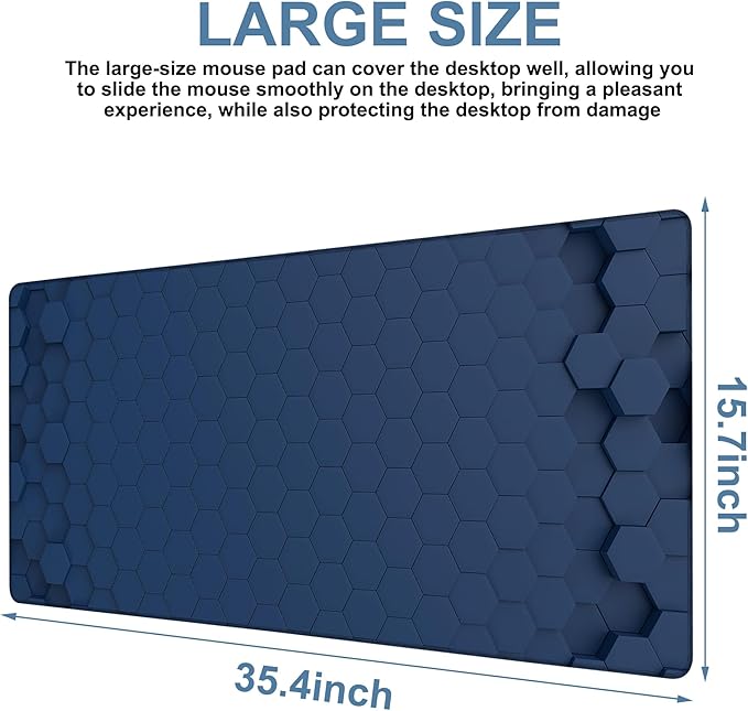 Large Mouse Pad Hexagon Style Gaming Desk Pad Computer Keyboard Non-Slip Waterproof Mouse Mat with Rubber Base and Stitched Edges Entertainment Office Writing Desk Mat 35.4 x 15.7 Inches