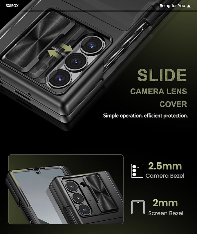 for Galaxy Z Fold 6 Case with Card Holder & Kickstand & Hinge Protection & Sliding Lens Cover, Built-in Screen Protector, Rugged Wallet Phone Case for Samsung Z Fold6, Black