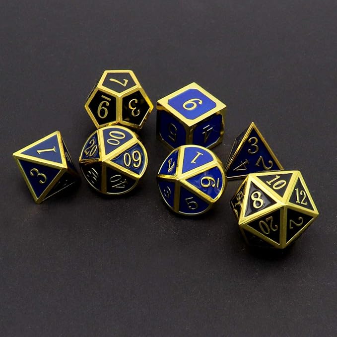 Haxtec Temperature Color Chaning Metal DND Dice Set Gold Blue Polyhedral D&D Dice Compatible with Dungeons and Dragons RPG-Gold Black Blue Shift