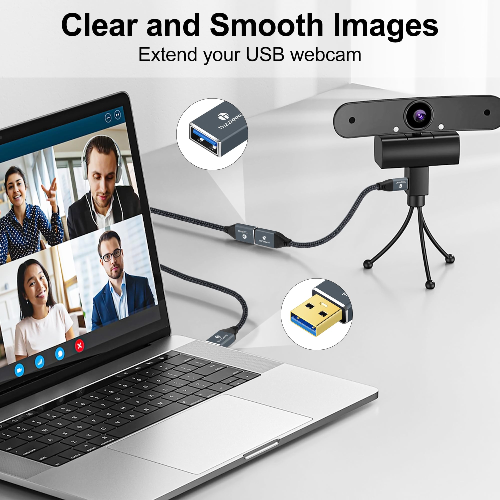 Thzzhnno USB 3.0 Extension 26FT, USB Male to Female USB 3.0 Extender Cable for Webcam, Camera, Phone, USB hub, Mouse, Keyboard, Printer, Hard Drive, Headset