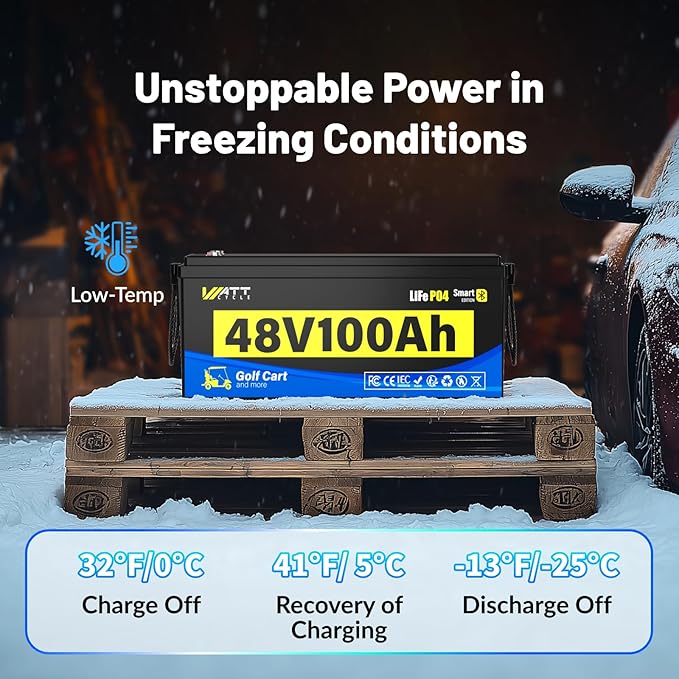 48V Lithium Battery Golf Cart Built-in BMS 200A Bluetooth, 48 Volt 100Ah Lithium Battery for Golf Cart with 15A Charger, Vibration-Resistant Structure, 10 Years Lifespan Deep Cycle 15000+