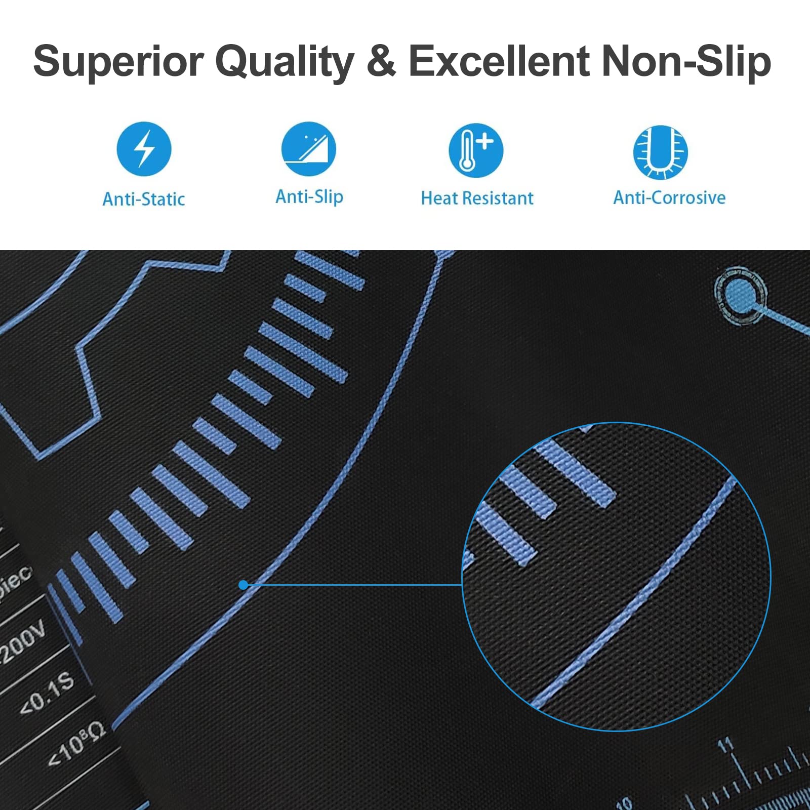 KooMall Large 48x24 Inch Anti Static Mat, Soldering Rubber Mat for PC Building, ESD Sensitive Device Repair, Assembly Work, with ESD Grounding Plug,Cord,Wrist Strap Bracelets Wristband,Heat Resistant