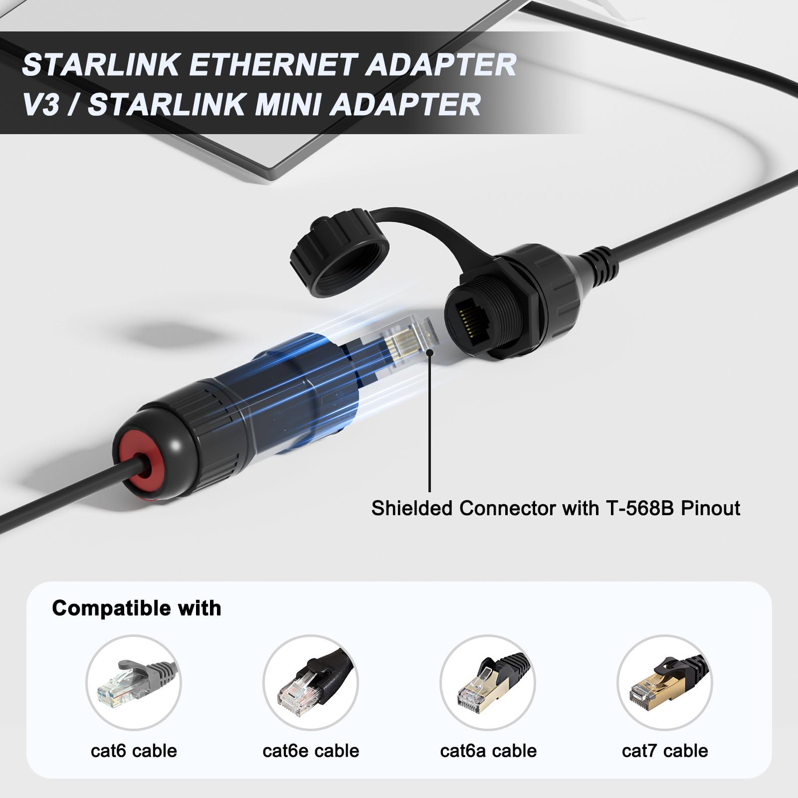 Klutchtech for Starlink Ethernet Adapter Gen 3/Mini, for Starlink Cable SPX to RJ45 Adapter for Standard V3/Mini Dish and Router Black (1PCS)