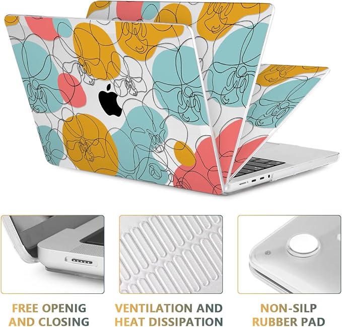 CISSOOK Floral Case Compatible with MacBook Pro 14 Inch 2023 2021 Release A2992 A2918 M3 A2779 M2 A2442 M1 Pro/Max, Plastic Hard Shell +Keyboard Cover for MacBook Pro 14 with Touch ID -Art Floral