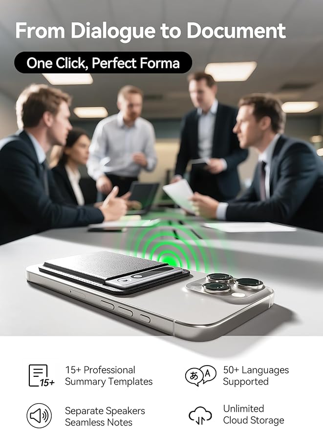 AI Voice Recorder with App Control, Advanced AI Technology for Transcription & Summarization, 64GB Memory, Magnetic Case, Supports 50 Languages – Audio Recorder for Lectures, Meetings, Interviews