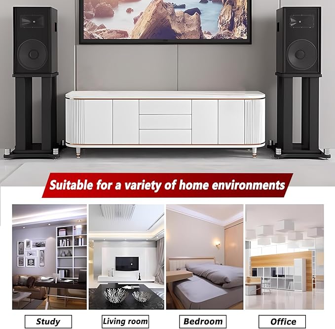 A Pair of Universal Speaker Stands, Heavy Duty Speaker Stands Holds Bookshelf Speaker Satellite Speaker Large Speaker, Vibration-Absorbing MDF Design, Holds 88lbs Speaker (Black, 40cm/15.7in)