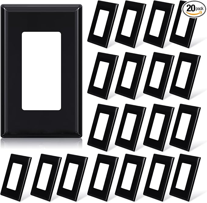 ELEGRP 1-Gang Screwless Decorative Wall Plates, Standard Size Unbreakable Thermoplastic Faceplate Cover for Decorator Receptacle Outlet Switch, UL Listed (20 Pack, Glossy Black)