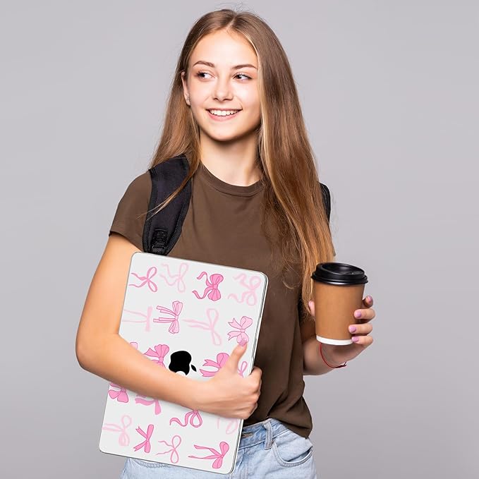 Compatible with MacBook Air 15 inch Case, M4 A3241/M3 A3114/M2 A2941 (Released 2025 to 2023), Hard Shell, Keyboard Cover, Screen Protector, Webcam Cover & Type-C Adapter, Pink Bows