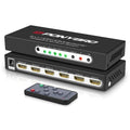 PONYBRO HDMI 2.0 Switch 5 Port 4K@60Hz Auto-Switching – 5 in 1 Out with Remote, HDR10, 3D, Ultra HD for PS5/Xbox/PC/Fire TV, Zero Delay
