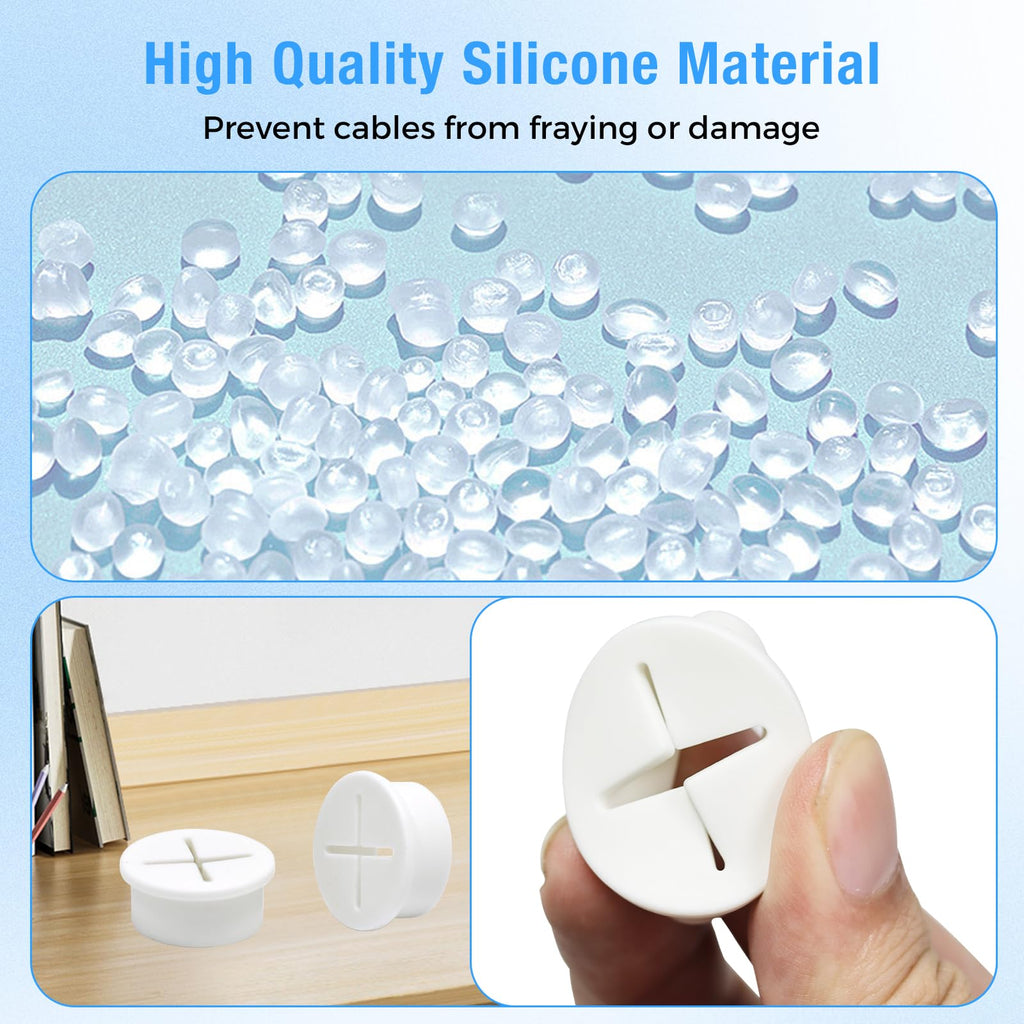 BOPOREAE Desk Grommet, 1 in 25 mm White 15 Pcs Silicone Rubber Grommets