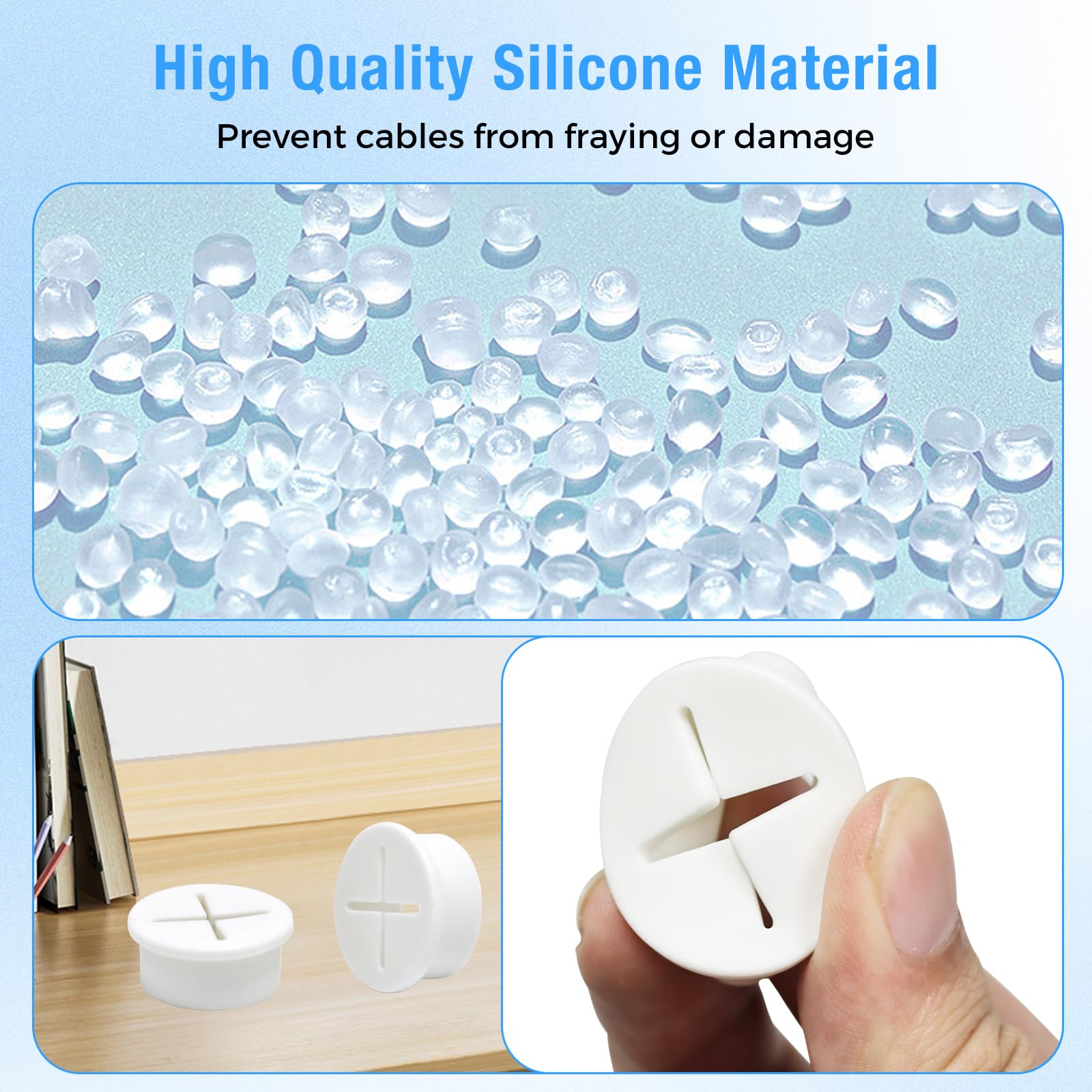 BOPOREAE Desk Grommet, 1 in 25 mm White 15 Pcs Silicone Rubber Grommets