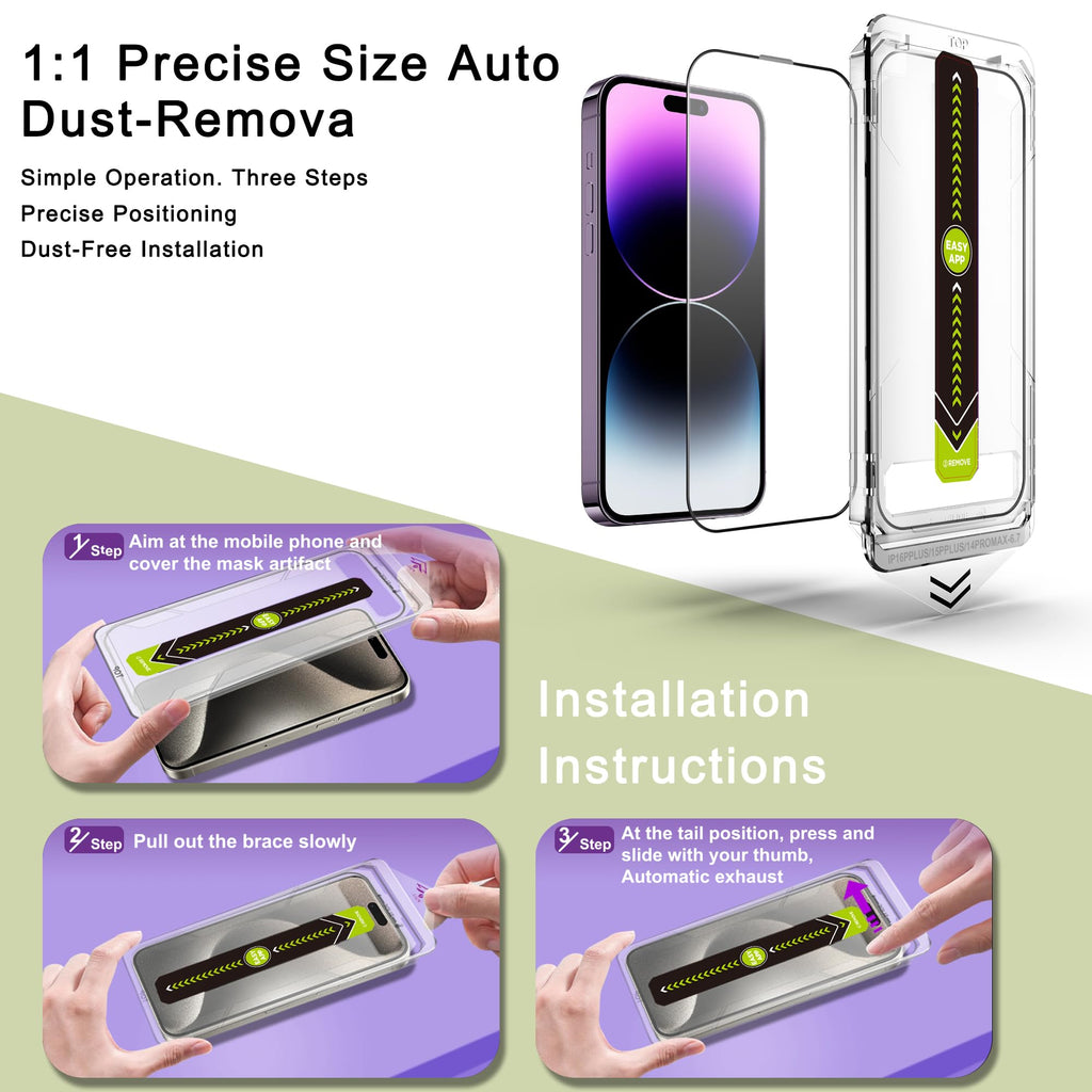 SY SHANGYAN 2 Pack Ultra HD Clear Screen Protector for iPhone 14 Pro Max/15 Plus/16 Plus (6.7-Inch),9H Tempered Glass,Full Coverage,Anti-Fingerprint,Auto Dust Removal,Bubble-Free,Easy Installation