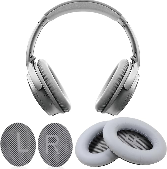 Ear Pads for Bose Quiet Comfort 35 Soft Protein Leather Replacement Earpads Ear Cushions Ear Pad for Bose QC 45/35 / 25/15 QC2 / Ae2 / Ae2i / Ae2W / Sound Link/Sound True (QC35-Gray&Gray)