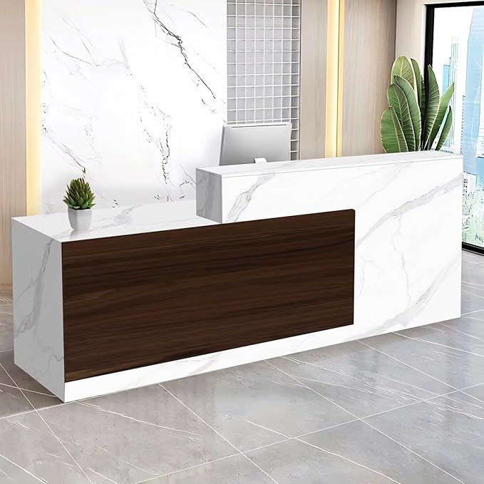 Reception Desk with Counter Modern Checkout Counter with Lockable Drawer Keyboard Tray Receptionist Desk for Office Salon Reception Table L Left 55inch/140cm