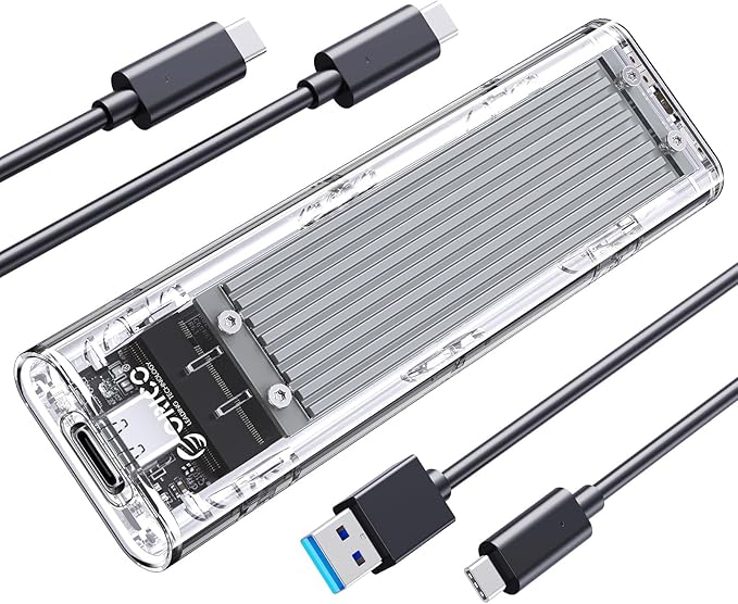 ORICO M.2 NVMe SSD Enclosure, USB 3.2 Gen 2 (10 Gbps), Transparent External Solid State Drive Adapter Enclosure for 2280 2260 2242 2230 PCI-E M2 M-Key SSD, USB Type C Converter Case-TCM2 Silver