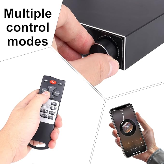 5.3 Bluetooth Audio Amplifier 2-Channel Stereo Hi-Fi Amplifier with Optical/Bluetooth/USB/HDMI/AUX, Dual Microphone Channels for Home Theater/Speakers/TV Sound System