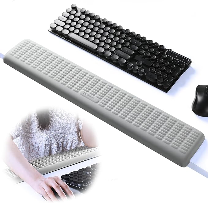 UnivoColors PostureUp L-Shaped Desk Long Wrist Rest Elbow, Non-Slip, Memory Foam, Desk Edge Support, Ergonomic Design for Long-Hour Work (23.6 * 3.9 inch One-Piece Design,Grey)