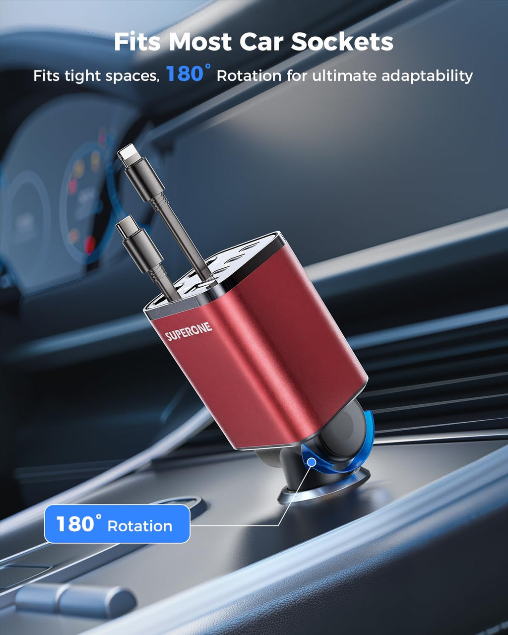 6 in 1 Retractable Car Charger, SUPERONE Smaller Fast Car Phone Charger