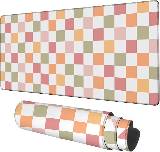 Gaming Desk Pad Large Extra Length Multicolored Chess Board Mouse Pad Keyboard Laptop Non-Slip Waterproof with Rubber Base Thick Stitched Edge Mouse Mat for Office Home 35.4 x 15.7 Inches