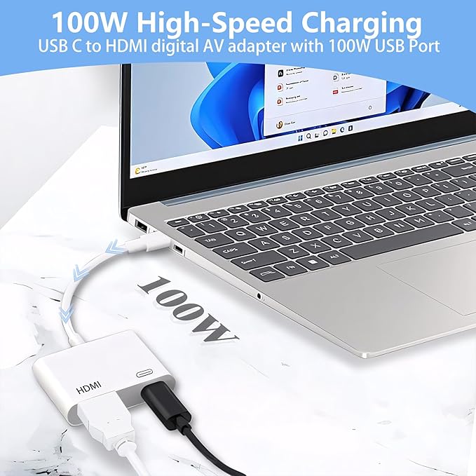 USB C to HDMI for TV, 4K@60Hz Type C to HDMI Adapter with Charging Port, iPhone to Hdmi to USB C Adapter Compatible for iPhone 16/15 Series/iPad Pro/Galaxy/MacBook Pro to HDTV Projector
