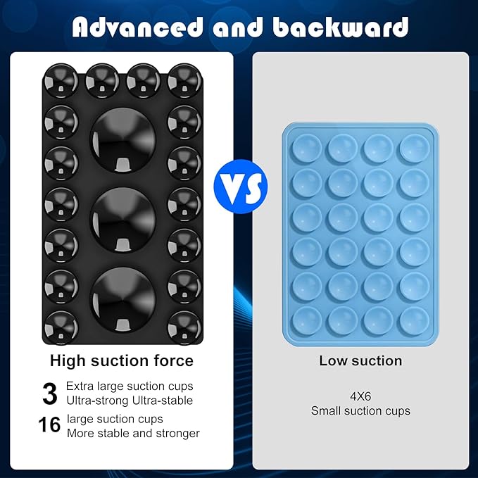 2024 Upgrade 2PCS Silicone Suction Cup Phone Case Adhesive Mount,Adhesive Grip, Sticky Suction Cup Phone Holder & Suction Phone case Holder TikTok & Selfies (Black, 3+16 Single Sided)