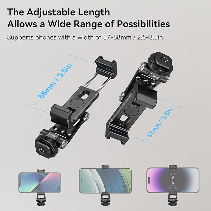 SMALLRIG Universal Metal Phone Support with Cold Shoe Mount, Smartphone Holder Adapter Support Free Adjustment Joints, Phone Tripod Mount for iPhone 16 15 14, for Samsung Galaxy etc. - 4382