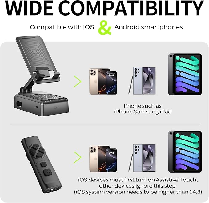 Cell Phone Stand with Bluetooth Speaker and Remote Control(Video Control/Camera Control),Birthday Gift, Portable Bluetooth Speaker for Home and Outdoors, All Day Playtime, Compatible with iOS/Android