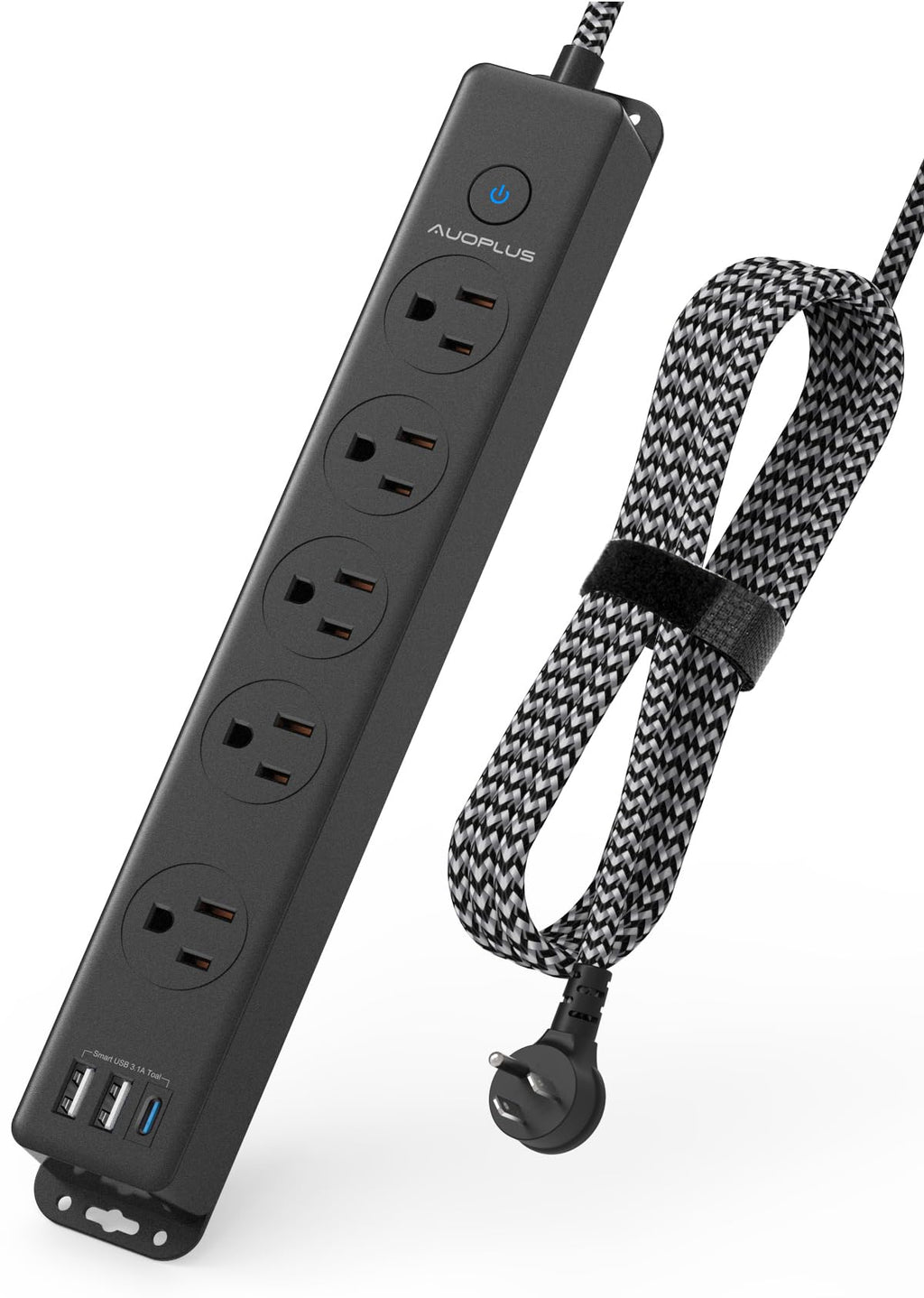 Surge Protector Power Strip with USB C Ports, 5FT Braided Extension Cord, 5 Outlets and 3 USB Ports(1 USB C), AUOPLUS Mountable Power Strips Flat Plug with Overload Protection