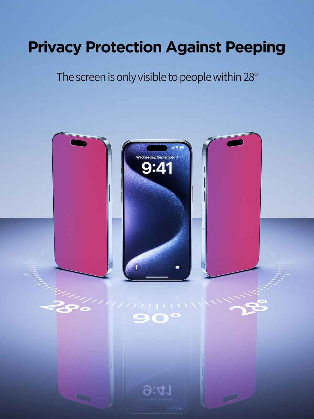 PDDKISS Compatible for iPhone 15/iPhone 16 Privacy Screen Protector Tempered Glass 6.1 Inch, Pink Gradient Anti Spy Anti Blue Light HD Easy Installation