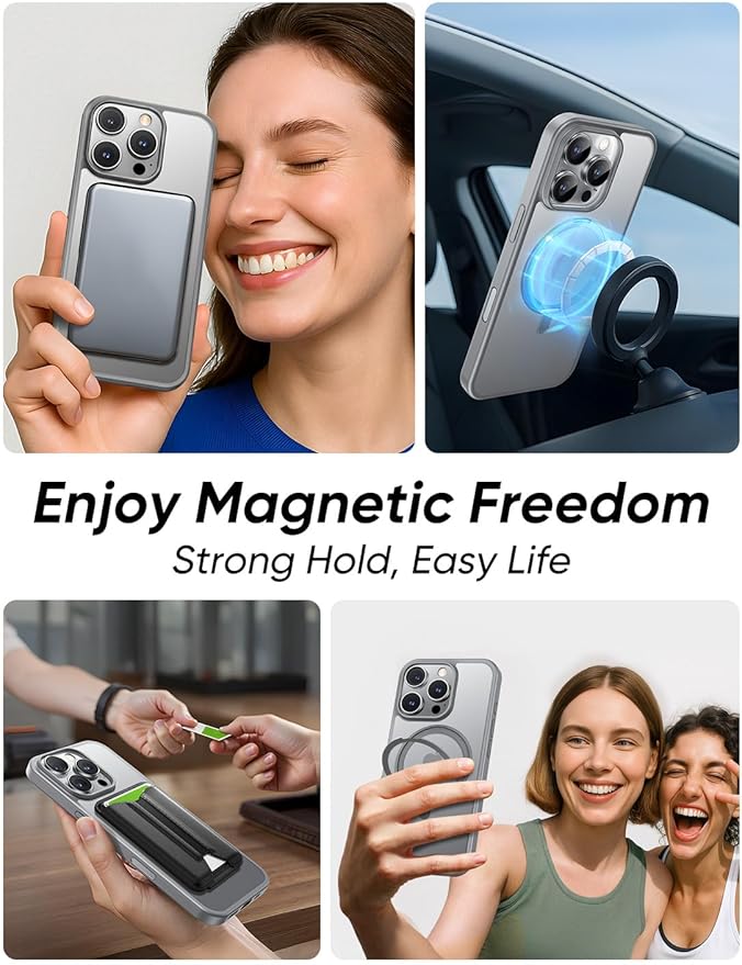 MAGIC JOHN 360° Rotatable Magnetic Invisible Stand for iPhone 16 Pro Max Case [Camera Control Button] [Compatible with MagSafe] 16FT Shockproof for iPhone 16 Pro Max Case with Kickstand, Gray