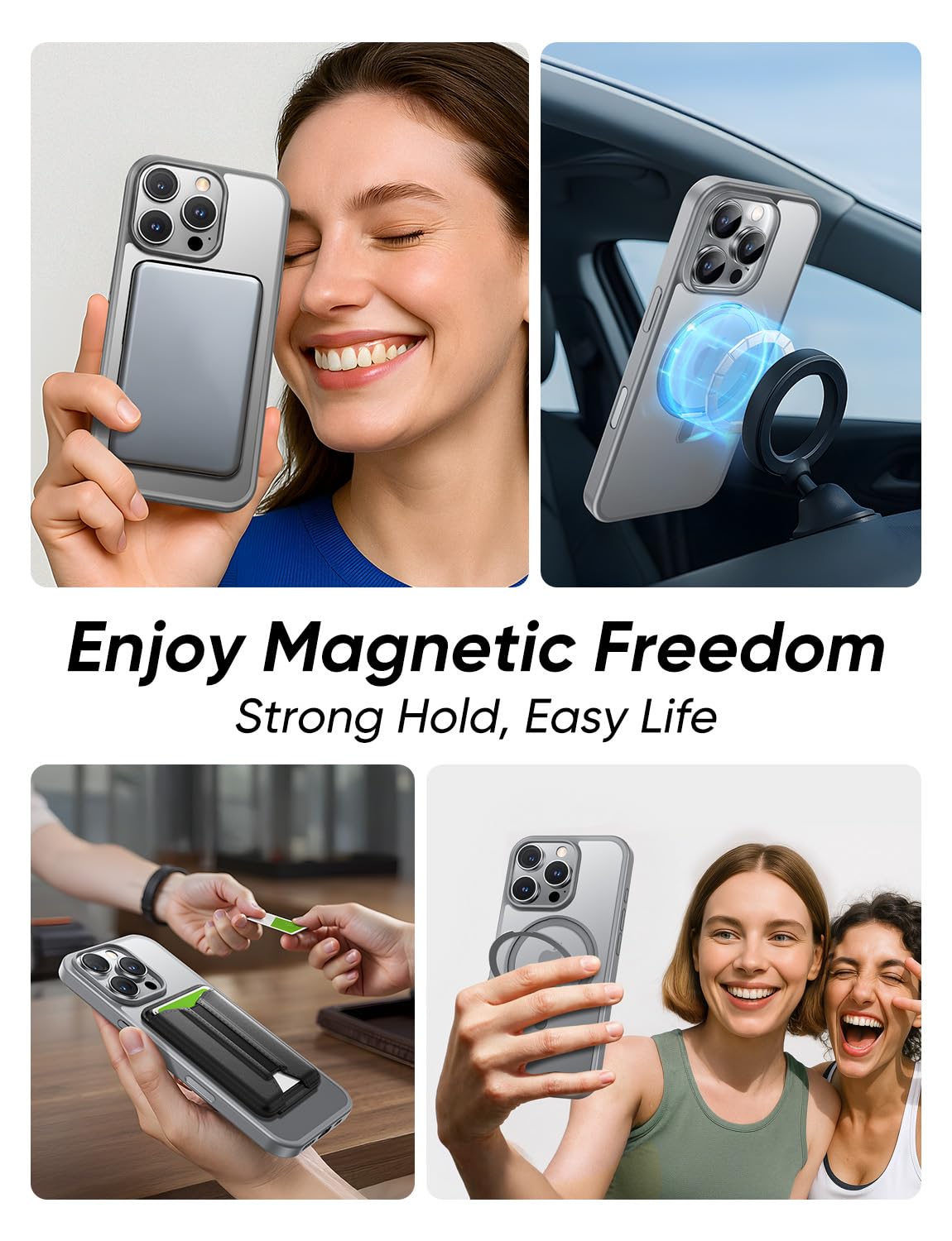 MAGIC JOHN 360° Rotatable Magnetic Invisible Stand for iPhone 16 Pro Case [Camera Control Button] [Compatible with MagSafe] 16FT Shockproof for iPhone 16 Pro Case with Kickstand, Gray
